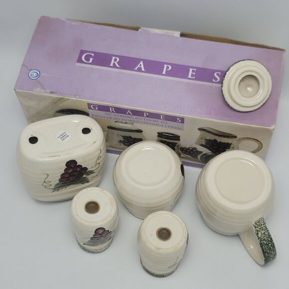 Alco Grapes 5 pc Ceramic Accessory Set Sugar Bowl Creamer Salt & Pepper Napkin - Picture 8 of 14